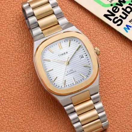 Timex E Line Automatic TW6A00600 zegarek męski automatyczny srebrno-złoty z bransoletą