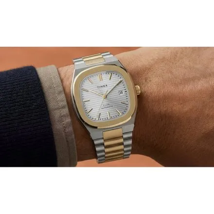 Timex E Line Automatic TW6A00600 zegarek męski automatyczny srebrno-złoty z bransoletą