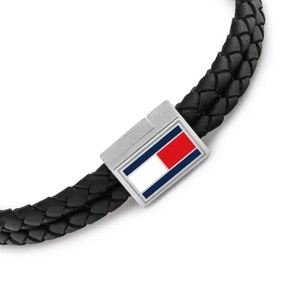 Tommy Hilfiger bransoletka męska czarna ze srebrnym zapięciem 2790755