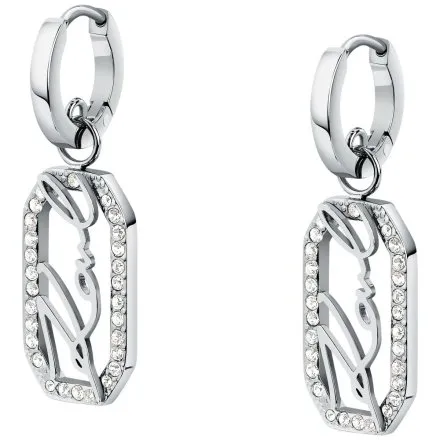 Kolczyki Karl Lagerfeld CRYSTALS KLAYC46 srebrne wiszące z logo i kryształkami