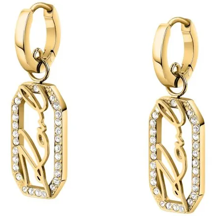 Kolczyki Karl Lagerfeld CRYSTALS KLAYC45 złote wiszące z logo i kryształkami