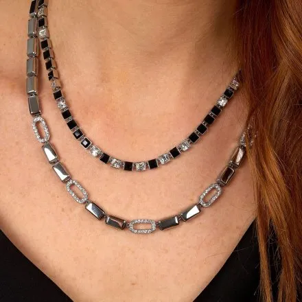Naszyjnik Karl Lagerfeld CRYSTALS KLAYC01 srebrny podwójny z kryształkami 