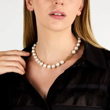 Naszyjnik Karl Lagerfeld PEARL KLAYR01 złoty z perełkami i logo