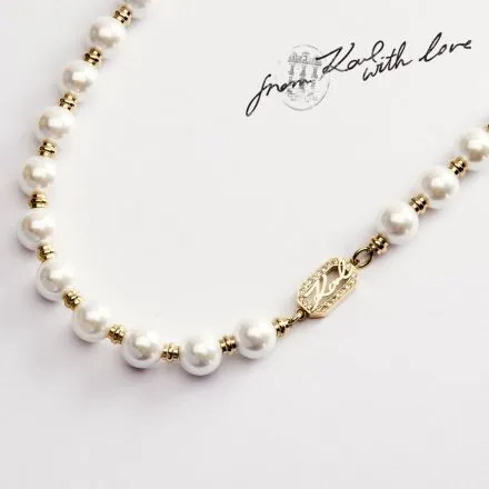 Naszyjnik Karl Lagerfeld PEARL KLAYR01 złoty z perełkami i logo