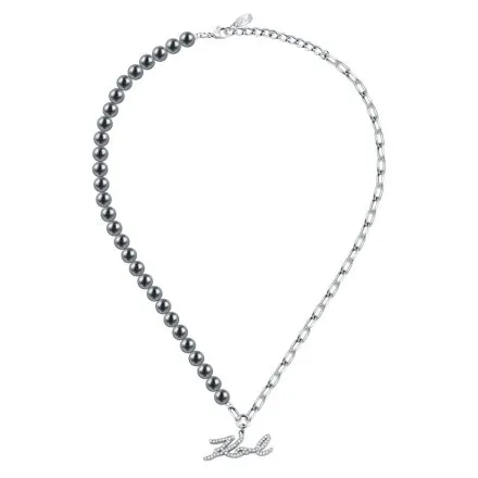 Naszyjnik Karl Lagerfeld PEARL KLAYR02 srebrny z czarnymi perełkami i logo