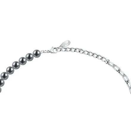 Naszyjnik Karl Lagerfeld PEARL KLAYR02 srebrny z czarnymi perełkami i logo