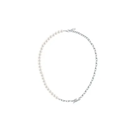 Naszyjnik Karl Lagerfeld PEARL KLAYR03 srebrny z białymi perełkami i logo