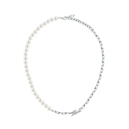 Naszyjnik Karl Lagerfeld PEARL KLAYR03 srebrny z białymi perełkami i logo