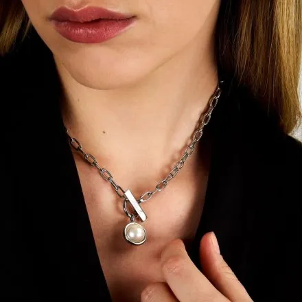 Naszyjnik Karl Lagerfeld PEARL KLAYR04 srebrny z białą perełką i logo