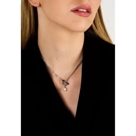 Naszyjnik Karl Lagerfeld PEARL KLAYR05 srebrny z białą perełką i logo