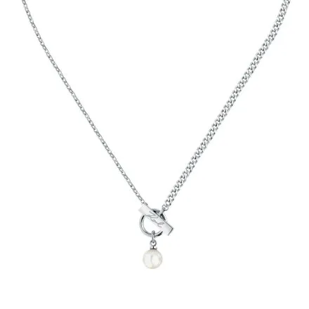 Naszyjnik Karl Lagerfeld PEARL KLAYR05 srebrny z białą perełką i logo