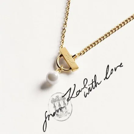 Naszyjnik Karl Lagerfeld PEARL KLAYR12 złoty z białą perełką i logo