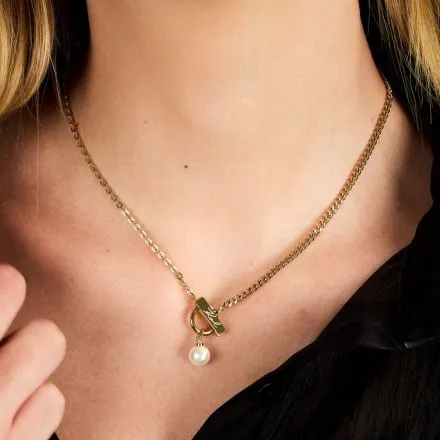 Naszyjnik Karl Lagerfeld PEARL KLAYR12 złoty z białą perełką i logo