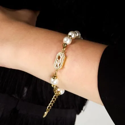 Bransoletka Karl Lagerfeld PEARL KLAYR09 złota z białymi perełkami
