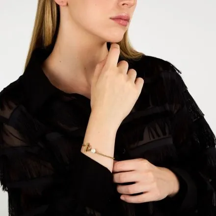 Bransoletka Karl Lagerfeld PEARL KLAYR13 złota z białą perełką i logo
