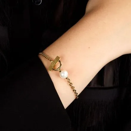 Bransoletka Karl Lagerfeld PEARL KLAYR13 złota z białą perełką i logo