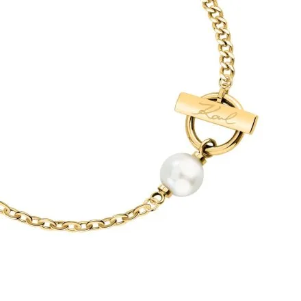 Bransoletka Karl Lagerfeld PEARL KLAYR13 złota z białą perełką i logo