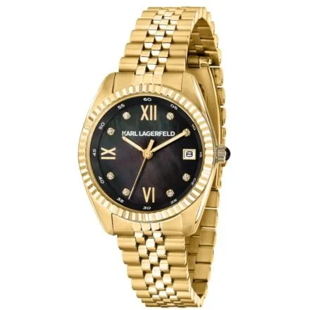 Zegarek Karl Lagerfeld TIMELESS CODE R0553108503 złoty z czarną perłową tarczą
