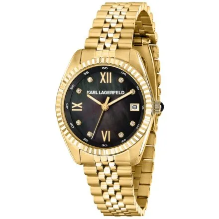 Zegarek Karl Lagerfeld TIMELESS CODE R0553108503 złoty z czarną perłową tarczą
