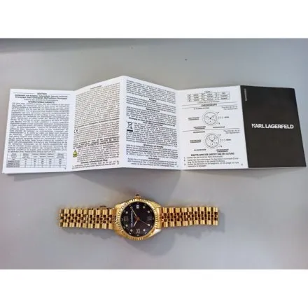 Zegarek Karl Lagerfeld TIMELESS CODE R0553108503 złoty z czarną perłową tarczą