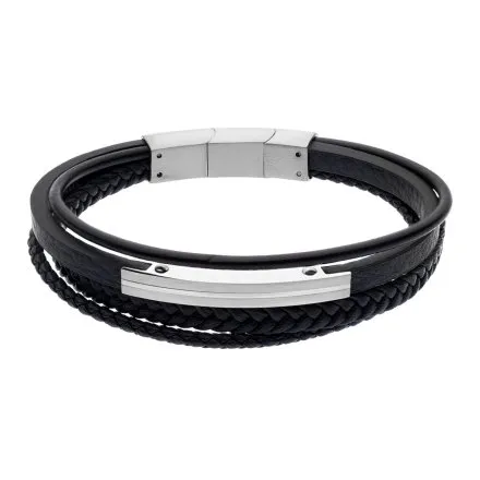Czarna skórzana bransoletka męska z rzemykami Pacific LB-082-S1