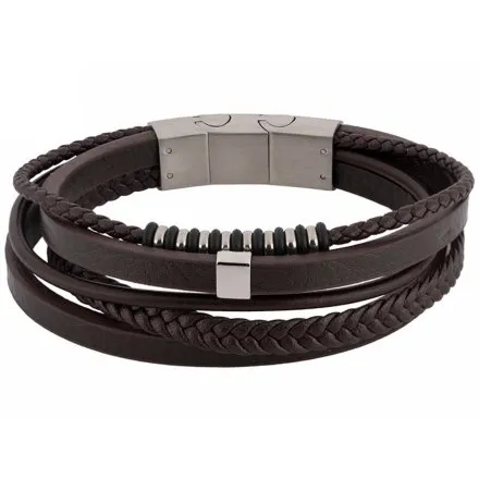 Brązowa skórzana bransoletka męska z rzemykami Pacific LB-086-S3