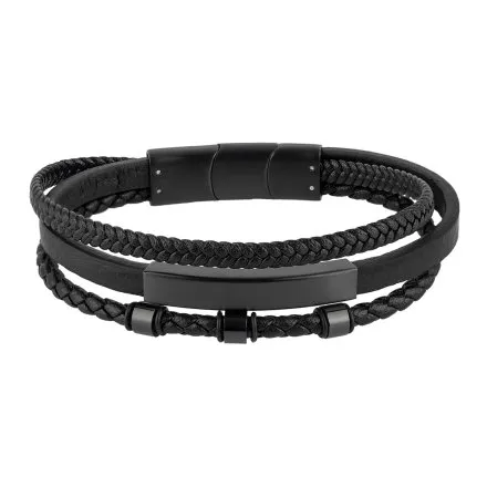 Czarna skórzana bransoletka męska z rzemykami Pacific LB-088-B1