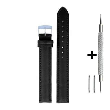 Czarny pasek 18 mm skórzany DILOY 302EL.18.01 + GRATIS dwa teleskopy i narzędzie