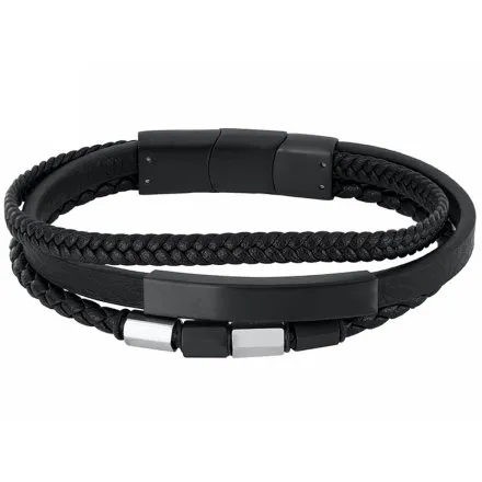 Czarna skórzana bransoletka męska z rzemykami Pacific LB-101-B1