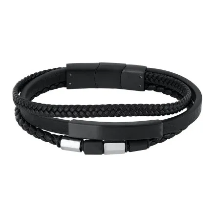 Czarna skórzana bransoletka męska z rzemykami Pacific LB-101-B1