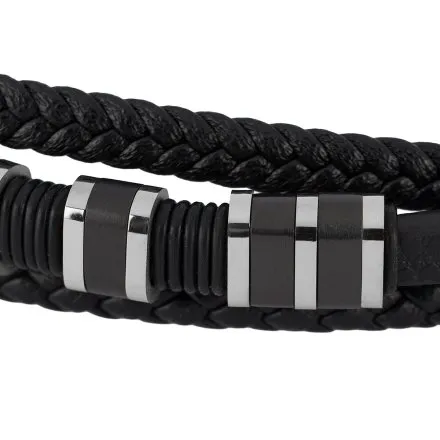 Czarna skórzana bransoletka męska z rzemykami Pacific LB-106-S1