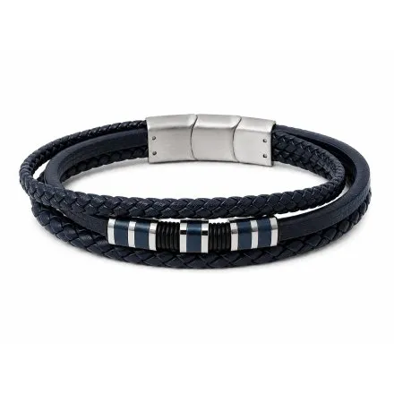 Granatowa skórzana bransoletka męska z rzemykami Pacific LB-106-S2