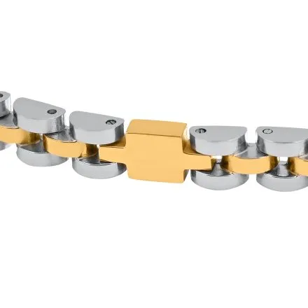 Srebrno-złota klasyczna stalowa bransoletka męska Pacific SSM-019-G1