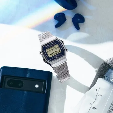 Casio Vintage Bluetooth zegarek retro z krokomierzem srebrny niebieski ABL-100WE-2AEF