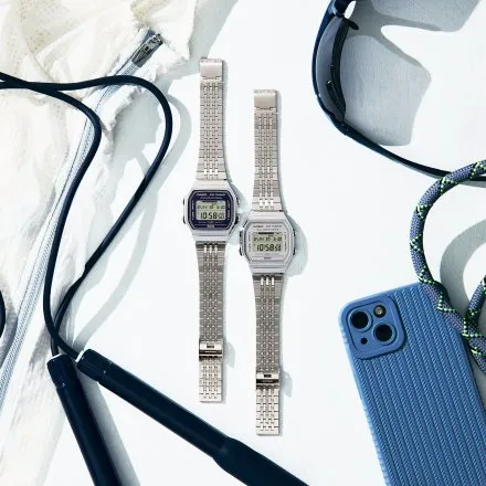 Casio Vintage Bluetooth zegarek retro z krokomierzem srebrny niebieski ABL-100WE-2AEF