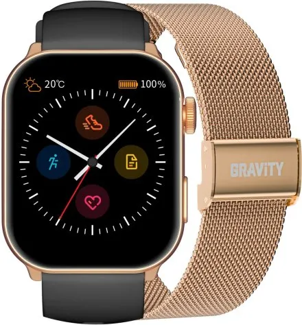GRAVITY GT28-5 prostokątny czarno-złoty smartwatch do rozmów