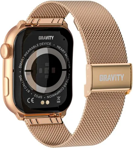 GRAVITY GT28-5 prostokątny czarno-złoty smartwatch do rozmów