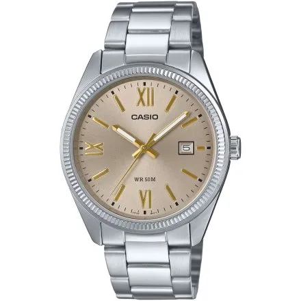Casio Classic zegarek srebrny na bransolecie ze złotą tarczą MTP-1302DD-9AVEF