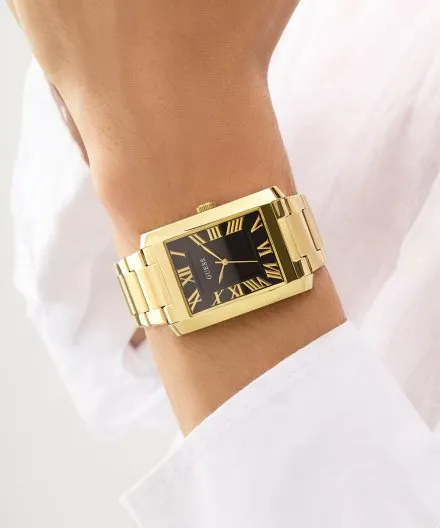 Guess Clyde zegarek męski na bransolecie złoty z czarną tarczą GW0896G2