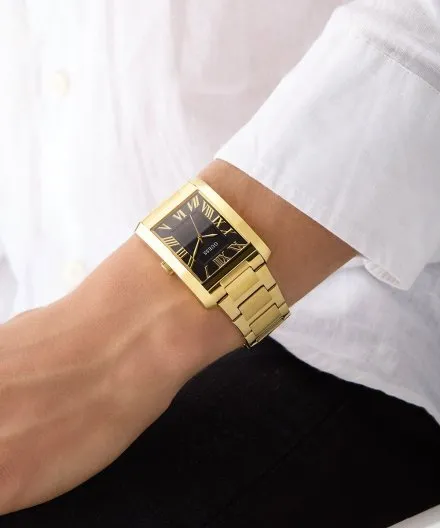 Guess Clyde zegarek męski na bransolecie złoty z czarną tarczą GW0896G2
