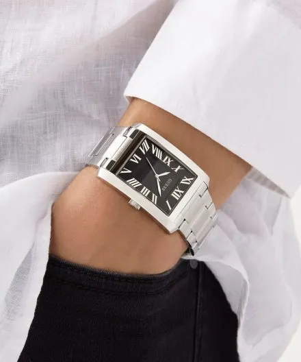 Guess Clyde zegarek męski na bransolecie srebrny z czarną tarczą GW0896G1
