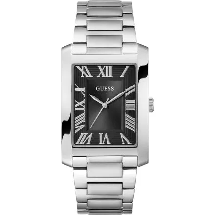 Guess Clyde zegarek męski na bransolecie srebrny z czarną tarczą GW0896G1