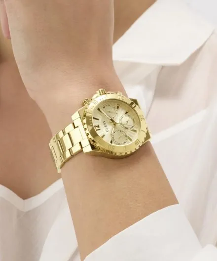 Złoty zegarek Męski Guess Phoebe z bransoletą multidatownik GW0696L4