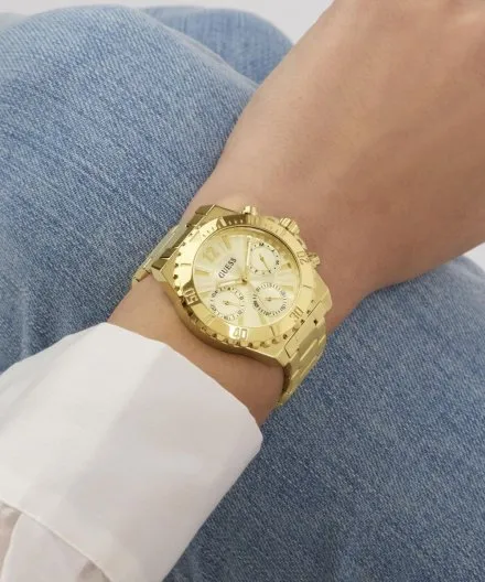Złoty zegarek Męski Guess Phoebe z bransoletą multidatownik GW0696L4