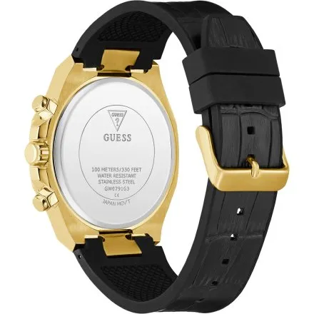 Guess Equity zegarek męski złoty czarna tarcza na pasku GW0791G3 