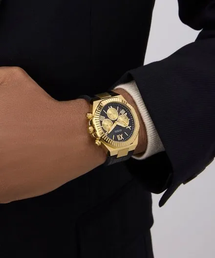 Guess Equity zegarek męski złoty czarna tarcza na pasku GW0791G3 
