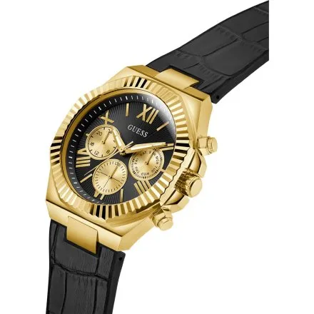 Guess Equity zegarek męski złoty czarna tarcza na pasku GW0791G3 