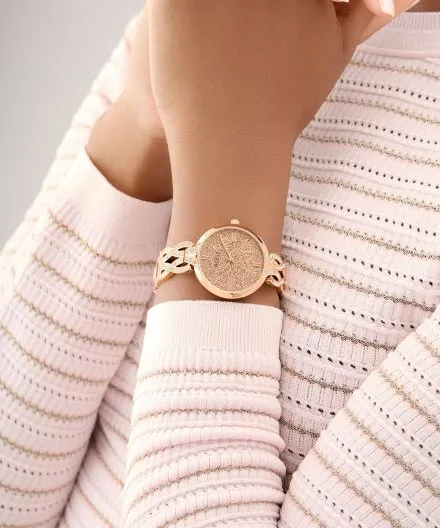 Guess Coral różowozłoty zegarek damski na bransolecie z kryształkami GW0868L4
