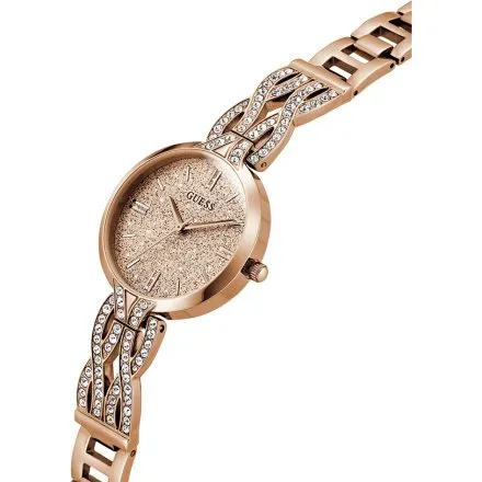 Guess Coral różowozłoty zegarek damski na bransolecie z kryształkami GW0868L4