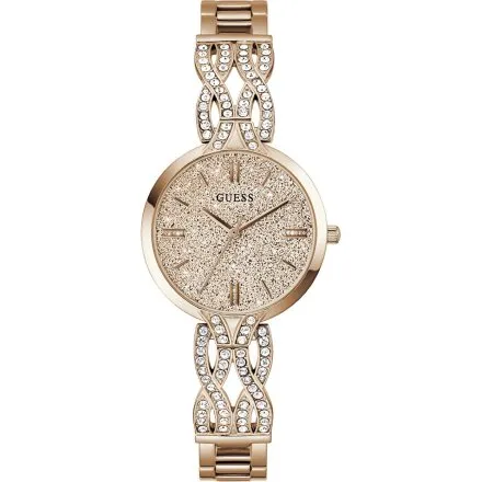 Guess Coral różowozłoty zegarek damski na bransolecie z kryształkami GW0868L4